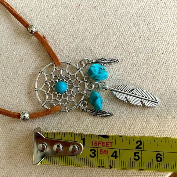 Boho Dreamcatcher Style Pendant Necklace with Turquoise Accent – Western Design - Picture 6 of 10